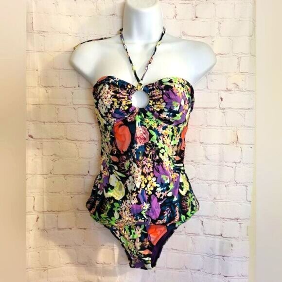 NWT Diane Von Furstenberg Floral Print One Pc. Bandeau Swimsuit Sz.S MSRP $170 - Picture 1 of 9
